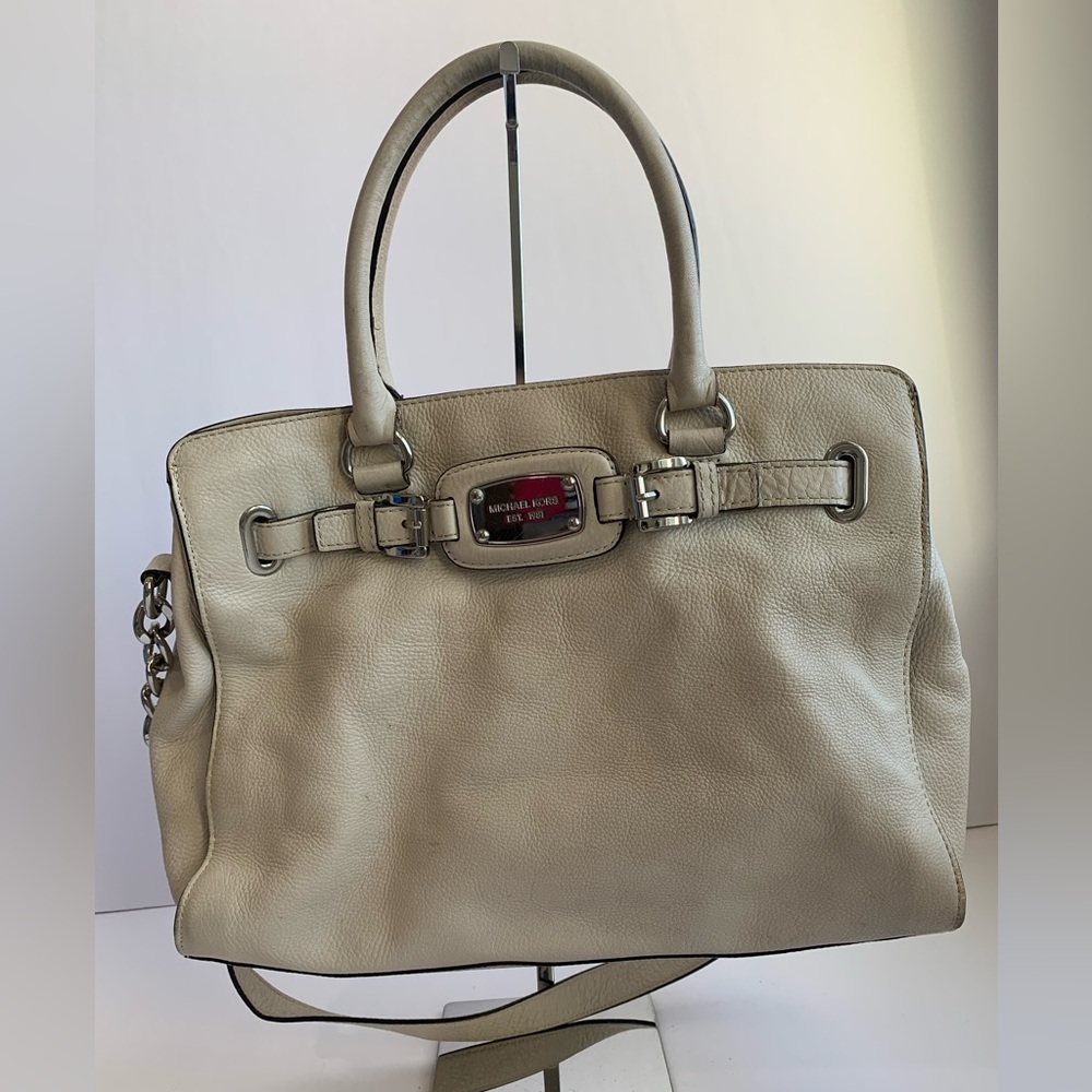 Michael Kors Hamilton Weekend Bag Cream Leather Satchel‎ Bag Classic Elegant